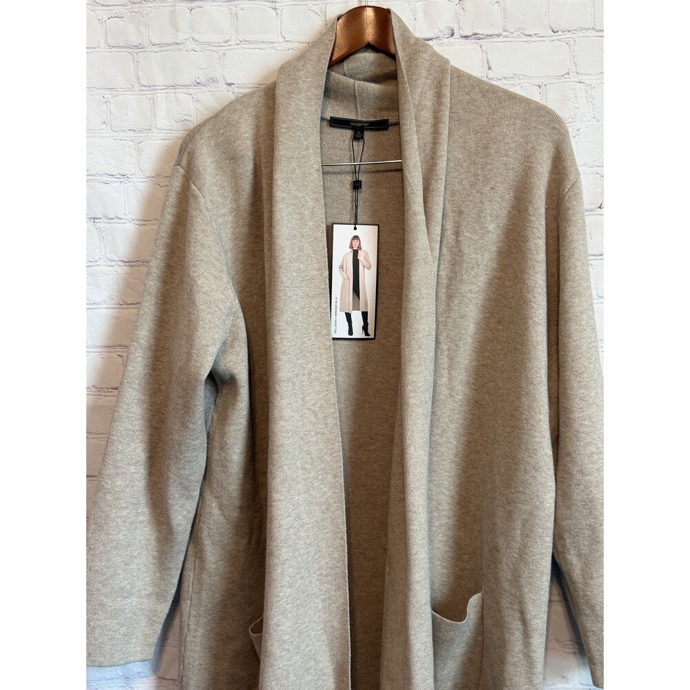 MaxSport Duster Cardigan Sweater XL Beige Knit Long Open Front Coatigan - Picture 3 of 10